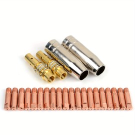 24PCS Mig Welding Nozzle Welder Torch Nozzles Consumables Gold Tip Holder Contact Tips Gas nozzle Set 15AK MB15 Mig Torch Nozzle (Accessories Kit 0.035")