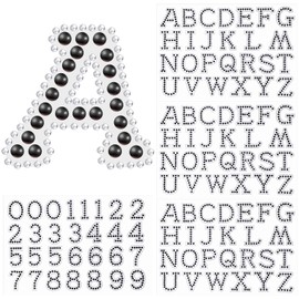 Towfed 107 Pcs 4 Sheets Pearl Self Adhesive Stickers 3 Sheets A-Z Glitter Rhinestone Letter Stickers and 1 Sheet 0-9 Glitter Number Stickers Bling Crystal Alphabet sticker for DIY Crafts (Black+white)