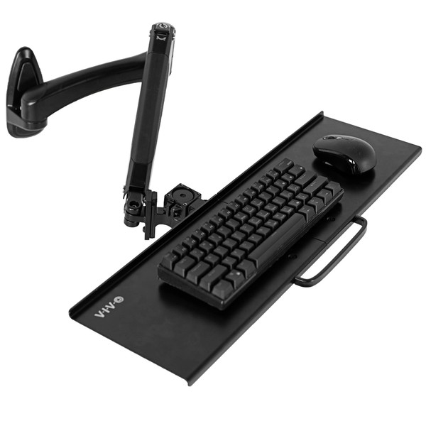 VIVO Sit-Stand 24 Inch Pneumatic Spring Keyboard and Mouse Tray Wall Mount, Counterbalance Height Adjustable Typing Platform, Ergonomic Tilt, Neutral Writing Position, Black, MOUNT-KB35A