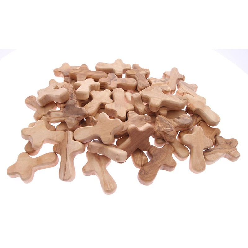 Zuluf 50 Small Olive Wood Hand Crosses Bethlehem Factory |