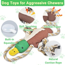 Ousiya Dog Toys for Aggressive Chewers Duck Puppy Toys with Crinkle Paper and Squeaker, Interactive Tug of War Dog Toy for Small, Medium, and Large Breeds