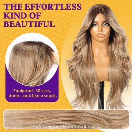 KOME Dirty Blonde Layered Wavy Synthetic Lace Front Wig With Bangs 26IN