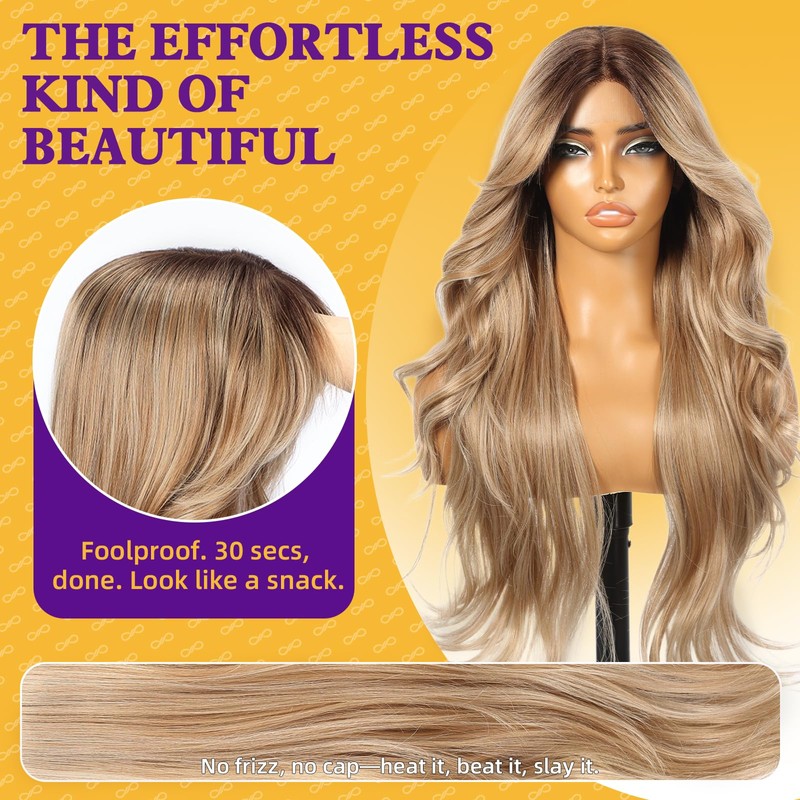 KOME Dirty Blonde Layered Wavy Synthetic Lace Front Wig With