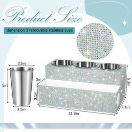 Honeydak Bling Silver Hair Tool Organizer Glitter Bathroom Acrylic Blow Dryer Holder for Countertop Women Girls Essentials Rhinestone Perfume Makeup Storage Hair Styling Tools Toiletries Accessories