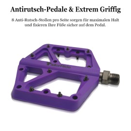 TailorRide Bicycle Pedals 9/16 Inch - DU/Seal Bearing - 16 Non-Slip Pins - Mountain Bike Pedals Platform Pedals for Mountain Bikes BMX Road Bikes (Purple)