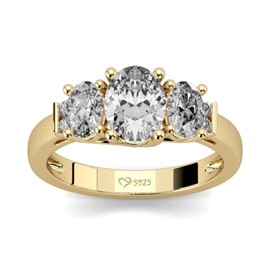 Jeulia 925 Sterling Silver Ring Women Yellow Gold Engagement Ring Eternity Wedding Rings Band Zirconia Crystal Ladies Rings for Anniversary, Christmas, Valentine's Day (Yellow Gold 3, M-½)