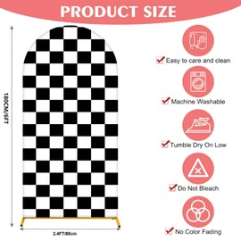 Arch Backdrop Cover 6FT Checker Monster Truck Birthday Party Decorations Arch Cover Spandex Fitted Circle Car Racing Arch Backdrop Covers for Kid Boys Let's Go Racing Party Supplies （Black & White）
