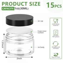 SenseYo 15 Pack 1 OZ Plastic Small Travel Container Jars with Lids for Creams