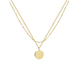 Initial Necklaces Gold Initial Necklace for Women Layered Letter Necklaces for Teen Girls Gold Coin Necklaces for Women (R)