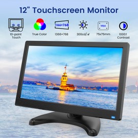 Eyoyo EM116ID 12" Small Touchscreen Monitor 1366x768 10-Point Multi Capacitive Touch Screen Display with HDMI VGA Mini LED Computer Monitors for Office Retail Warehouse POS Systems, Built-in Speakers