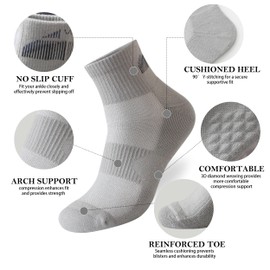 Wildarms Men's 6-Pack Running Socks - Cotton Ankle Socks with Arch Support, Cushioned & Breathable for Sports & Hiking (US, Numeric, 8, 10, Regular, Regular, 6, Black2+Gray2+White2)