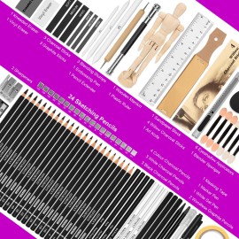 Hiforny 70 Pcs Drawing Set Sketching Kit - Sketch Pencils Art Supplies for Adults Art...