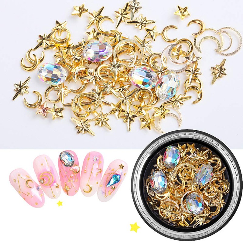 SILPECWEE 6 Boxes 3d Nail Rhinestones And Studs Gold Nail