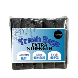 Trash Bags Extra Strength Flat Design – 45x40cm, 5 Rolls (100Pcs) | Durable & Leak-Proof for Home, Office, and Kitchen Use