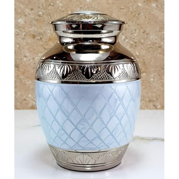 eSplanade Metal Cremation Urn Memorial Jar Pot Container | Medium Size Urn for Funeral Ashes Burial | Engraved Metal Urn | Blue - 6" Inches