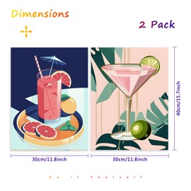 MBNTJHT Easy Retro Cocktail Paint by Numbers Kit with Rolled Canvas for Adults,2 Pack Wine Glass Oil Painting Kits with Colorful Box,DIY Paint by Number Kits on Canvas for Home Wall Decor 12X16 Inch.