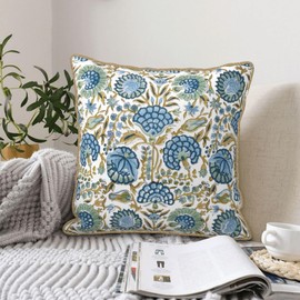 DAFENA Boho Navy Blue Yellow Pillow Covers 16x16 Inch 2 Pcs Sage Green Vintage Floral Decor Throw Pillows Spring Flower Summer Outdoor Farmhouse Decoration Pillowcase Cushion Cover for Couch Sofa