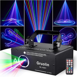 Laser Lights Stage Lights, Gruolin 3D Animation DJ Party Laser Light Full Color with DMX512 & Sound Activated, Perefct for Disco Party Bar Club DJ & Stage Lighting