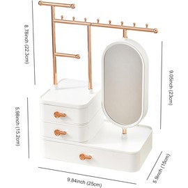 DeaGenlte Earring hanger Rack with Mini Hangers, Jewelry Towers Display Stand Box with Mirror, 3 Tier Necklace Holder Display for Earrings Watches Bracelet Rings (3 Tier)