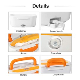 INVODA Electric Lunch Box Food Warmer Portable Lunch Heater 110V with Removable Container and Spoon Food Grade Material (Orange)