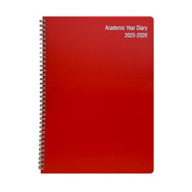2025-2026 Diary A4 Wiro Bound Mid-Year Academic Week to View Plastic Cover Diary 18 Months Appointment Planner Organiser Journal (Red)