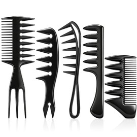 DUAIU Set de 5 Peines para Peinado del Cabello para Hombres, Peines de Dientes Anchos y de Textura, Peine Tipo Cola de Pescado para Barbería, para... 