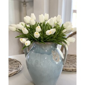 Beferr White Tulips Artificial Flowers 18Pcs Faux Tulip Real Touch Tulip Fake Flowers Bouquets Arrangements for Easter Spring Flowers Home Table Decor