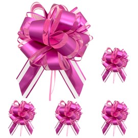 SUBTAVIK 5 Pcs Bows for Gift Wrapping, 6 Inch Pull Bows Organza Pull Bows for Gift Wrapping Large Gift Bow Pink Bows for Gift Wrapping for Wedding Christmas Birthday Party Gift