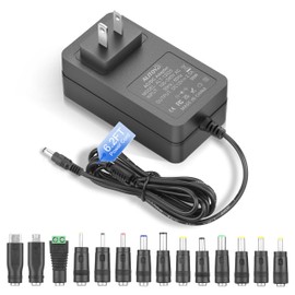 ALITOVE 12 Volt Power Supply 2.5A AC/DC Adapter 100~240V 50-60hz to DC 12V Power Cord Transformer 2.5 Amp AC to DC Converter 6.2FT with 14 Tips for LED Light CCTV Security Camera PC Monitor Router