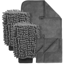 flintronic Car Care Set 5 Pieces with 3 Drying Cloths and 2 Wash Mitts Car, 600 GSM Microfibre Cloths Car, Polishing Cloths Dry Cloth for Polishing Drying, Extra Absorbent Soft 40 x 30 cm