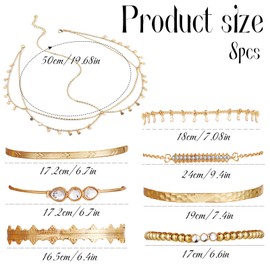 XoeLLe 8 Stück Wahrsagerin Accessoires, Wahrsagerin Kopfschmuck + 7 Stück Armbänder gold Armketten, Wahrsagerin Kostüm, Damen Faschingskostüm Accessoires für Fasching Karneval Mottoparty Cosplay