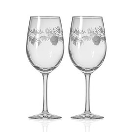 Rolf Glass Icy Pine White Wine Glass | 12oz Stemmed Wine Glass | Lead-Free Glass and Diamond-Wheel Engraved | Made in the USA | Designed by Thomas Conrad, Pittsburgh | Winter Holiday Design | Set of 2