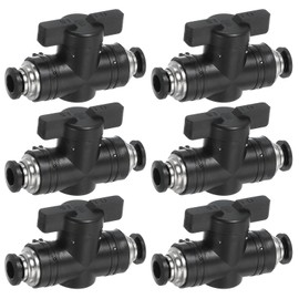 PATIKIL 6mm (1/4") Push to Connect Fittings Ball Valve, 6 Pcs 0-60 Degree BUC Air Flow Control Valve Quick Straight Connectors Air Hose Fitting for Pneumatic System Pipeline, Black