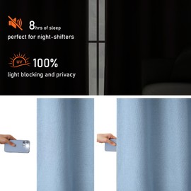 LCOOMZEN 100% Blackout Linen Blue Curtains 84 Inches Long for Bedroom, Energy Saving Thermal Insulated Lightweight Privacy Protection Stone Blue Curtain Draperies, Dusty Blue, W52 x L84, 2 Panels