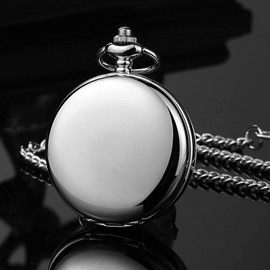 Tiong Smooth Vintage Pocket Watch with Chain Roman Numerals Scale(Silver Black)