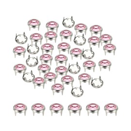 YELARXI Rhinestone Studs, Rhinestone Claw Beads Nailhead Crystal Claw Rivets Punk Spikes Decorative Round Rivets, 6 mm Fit for Clothing DIY Leather Craft Bags Belt (30 Pack, Pink)