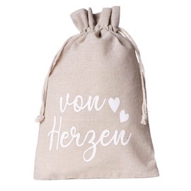 3 Gift Bags with Greeting - von Herzen - Linen Bag with Text, Linen Bag with Cord, Gift Packaging Made of Linen Cotton Fabric (40 x 30 cm)
