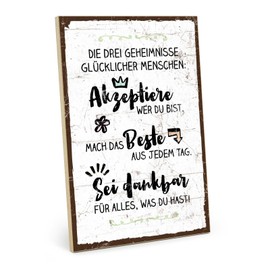 TypeStoff HS-01378 Wooden Sign with Saying - Happiness - Vintage Look with Quote as a Gift and Decoration on the Theme of Secret