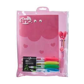 Tinc Mallo Super Stationery Gift Set for Kids | Includes A5 Lined Notebook, Erasable Highlighters and Multi Click Pen | Gift Set - Pink 3 Count (Pack of 1), GFSSUPMA