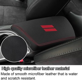 YOSRTER for Dodge Challenger Accessories 2015 2016 2017 2018 2019 2020 2021 2022 2023 2024 Center Console Armrest Cover Interior Box Anti-Scratch Leather Central Armrest Decoration (Red Stitches)