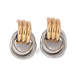 ALRNBY Chunky Gold Earrings for Women Dainty Two Tone Earrings Hoop Huggie Geometric Dangle Earrings Hypoallergenic Fashion Trendy Jewelry Gifts (ST1)