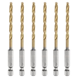 sourcing map 6pcs 1/4" Hex Shank Twist Drill Bits 4mm Titanium Coated High Speed Steel Quick Change Hex Drilling Bit Jobber Drill Bits for Wood Plastic Metal, Gold