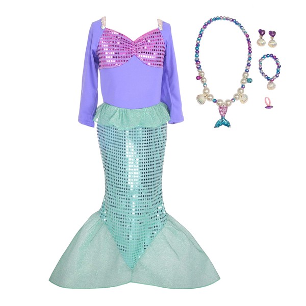 Lito Angels Toddler Girls Princess Dress Up Costumes Mermaid Halloween Christmas Fancy Party with Accessories Size 5