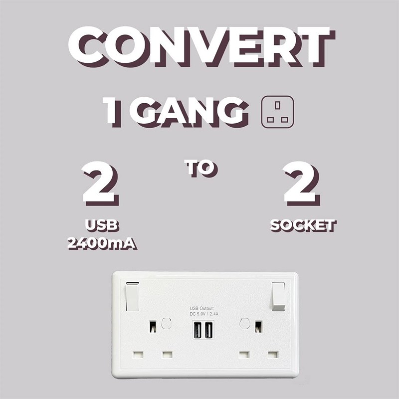 WK Electrical - 13A 1G to 2G Switched Converter Socket