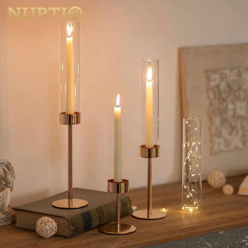 NUPTIO Hurricane Candle Holder for Candlestick: 6 Pcs Gold Taper
