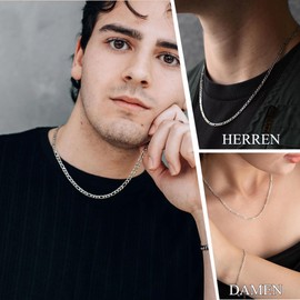 Rajputana S925 Sterling Silver Plated 3 mm/5 mm Thick Figaro Chain for Men Colourfast Silver Chain Men's Robust Necklace Men's Jewellery for Men 18/20/22/24 Inches, Sterling Silver, No Gemstone