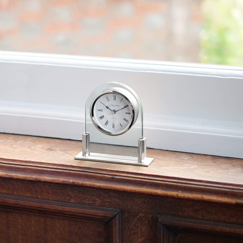 London Clock Glass Arch top Mantel Clock, Silver, 12.5 x