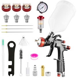 A610 LVLP Paint Spray Gun Kit with 1.3/1.7/2.0mm Nozzle & Water Pressure Regulator, Automotive Paint Gun Sprayer, Air Paint Gun for Cars & House, Furniture, Fence, Primer and Top Coat