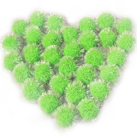VAPKER 30 Pcs Cat Ball Toys Sparkle Balls Extra Large 2 Inch Cat's Favorite Chase Glitter Ball Glitter Tinsel Pom Poms Balls Green Color