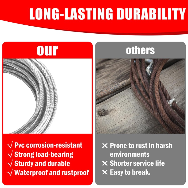 NAZOU 13.5FT Garage Door Cable Replacement 1/8 inch Vinyl Coated